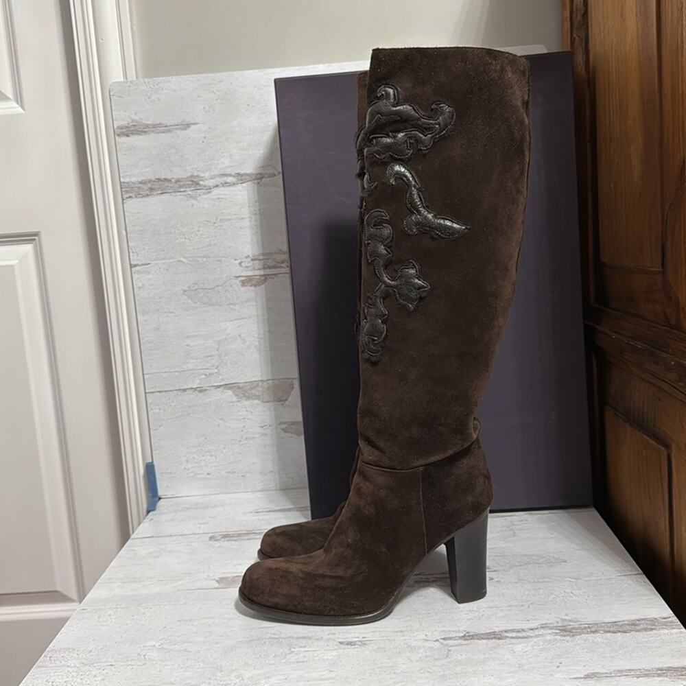 Prada Calzature Donna Brushed Calfskin Leather Boots - Worn Once - Size 38.5 - Picture 3 of 10